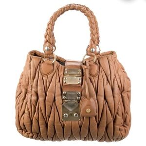 vintage MIU MIU Matelasse Pleated Leather Handle Bag. Some wear on handle.